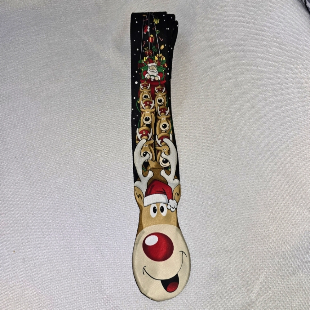 Reindeer Christmas Tie, Tie Tales Novelty Multicolored OSFM Santa Sleigh